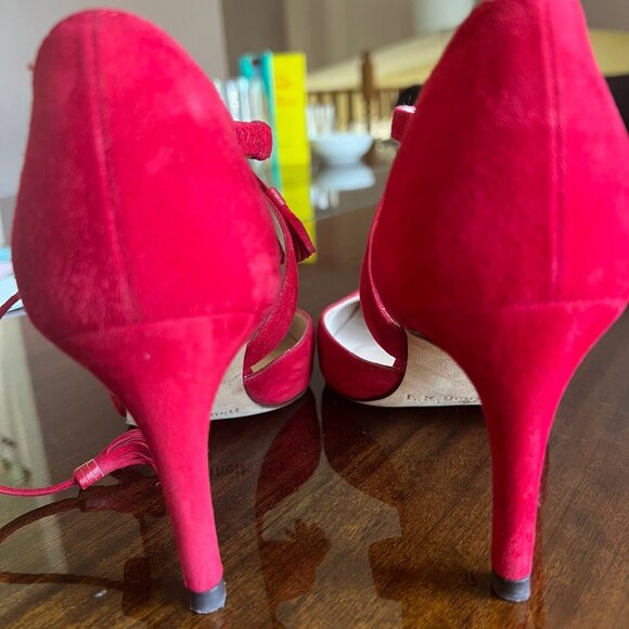 LK Bennett Loren Roca Red Suede Leather Pumps Heels Ankle Tie Size EU 37 US 6.5 - Picture 15 of 15